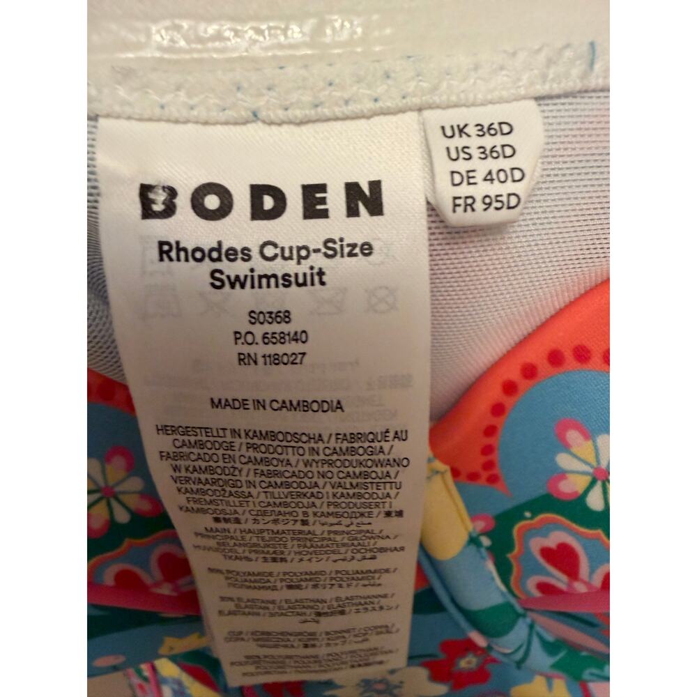 Boden Rhodes Cup Sized One Piece Swimsuit Tigers Paradise Blue Floral Sz US 36D - Picture 6 of 8
